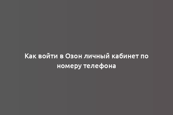 Как войти в Озон личный кабинет по номеру телефона